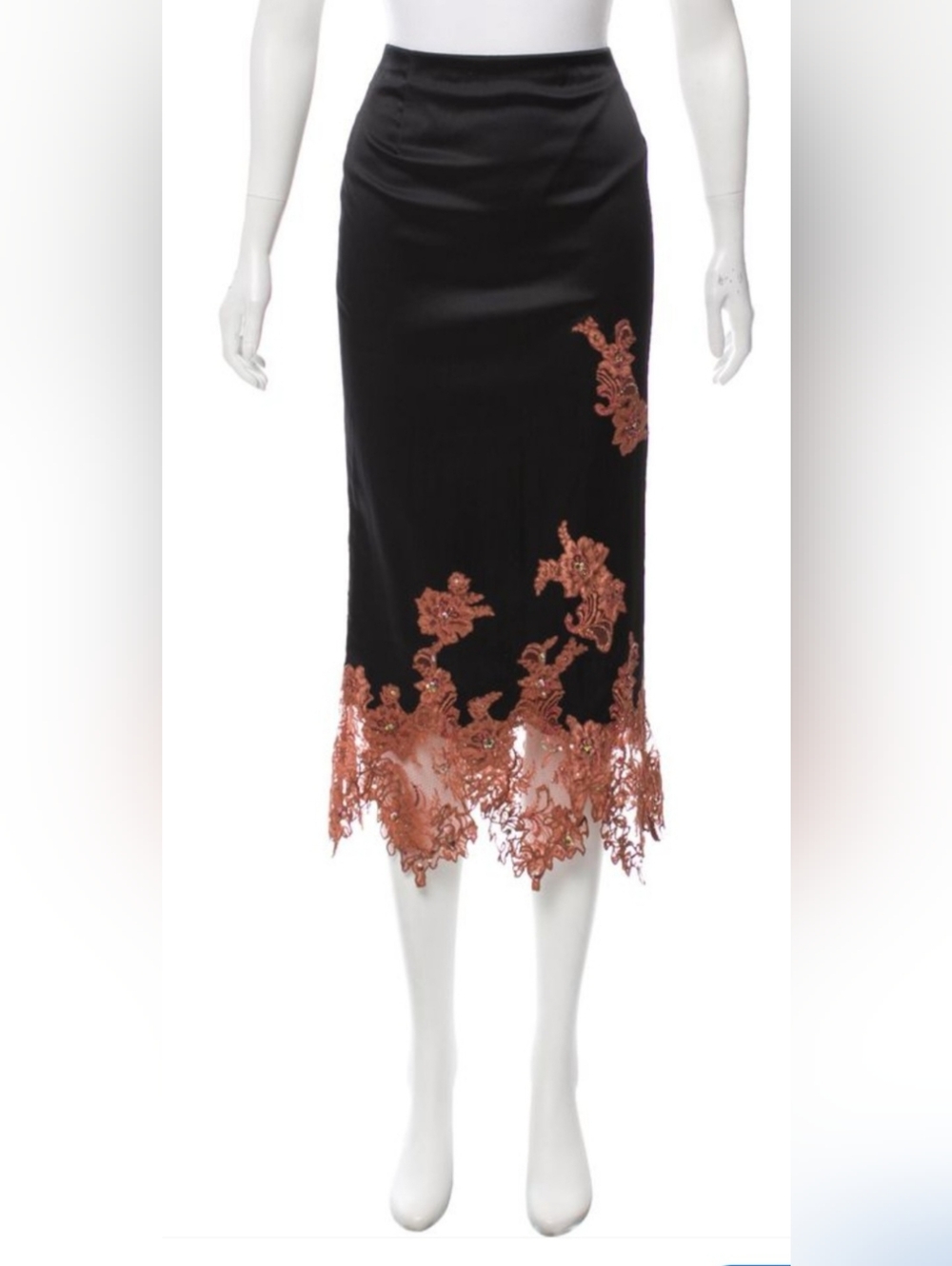 Mandalay Black Midi Skirt with Rose Gold Lace Hem Size 4!